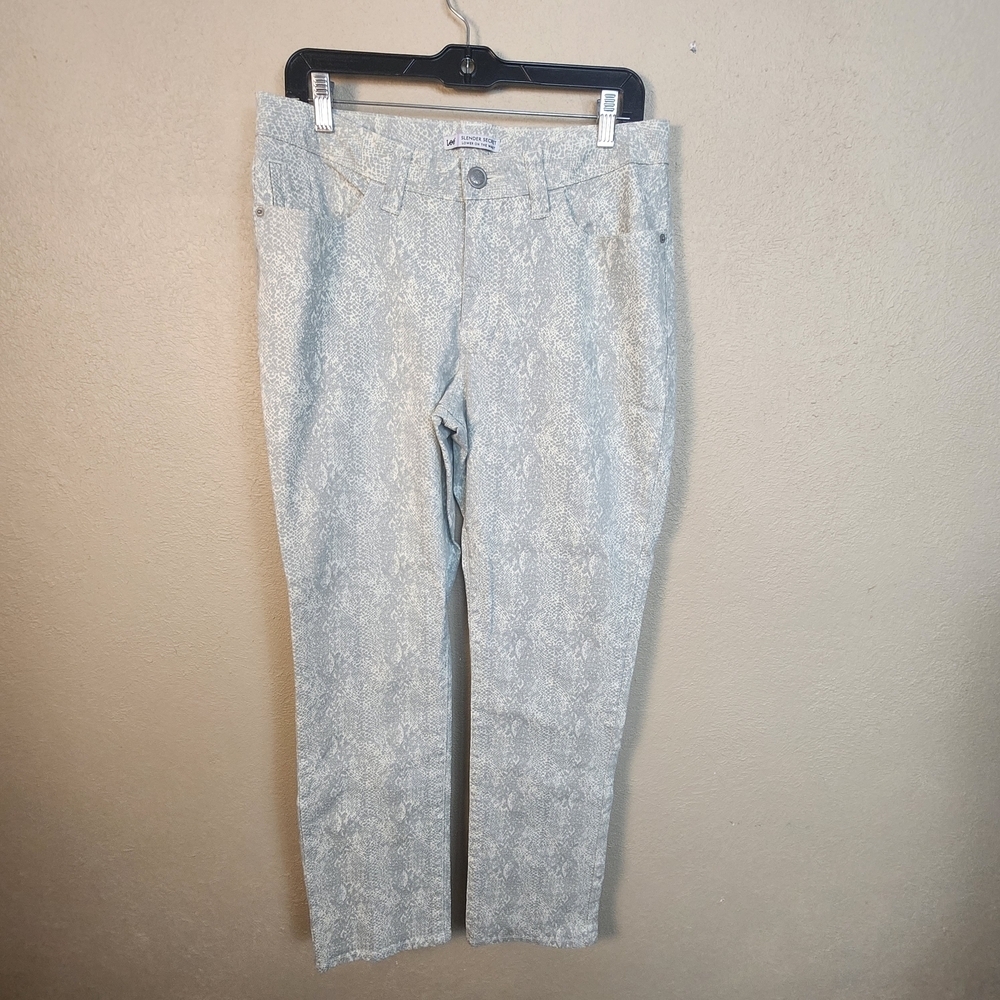 Lee Gray White Snakeprint Slender Straight Leg Jeans Size 14 (5839)